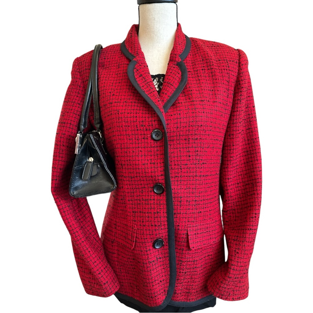 Vintage Norton McNaughton Red & Black Textured Blazer | Size 8